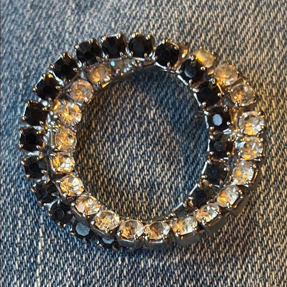 Vintage Brooch Silver and Black Crystal Brooch